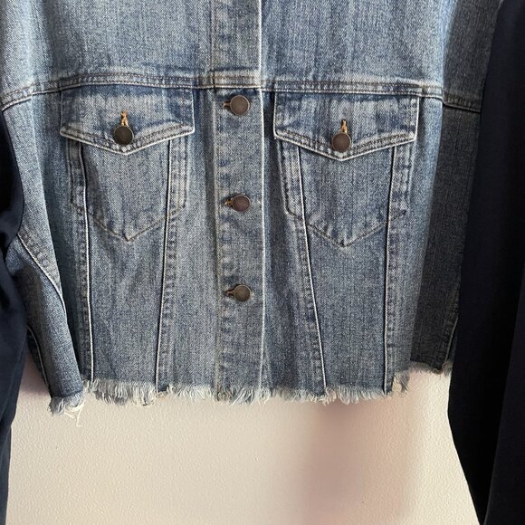 Mod Ref Women M Renee Boxy Cropped With Sweatshirt Sleeves Denim Jean Jacket - Picture 5 of 12